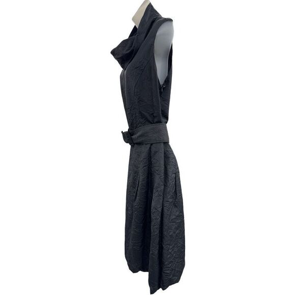 Yuvita Black Sleeveless Dress Belt Cowl Neck Crinkle Crepe Size 6 Langenlook - Picture 3 of 8